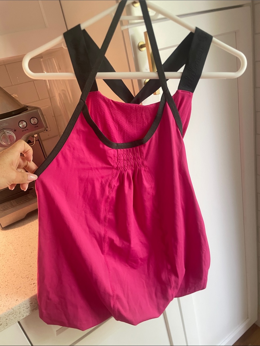 Early 2000 LuluLemon Pink Tank with Black Straps. Double layer